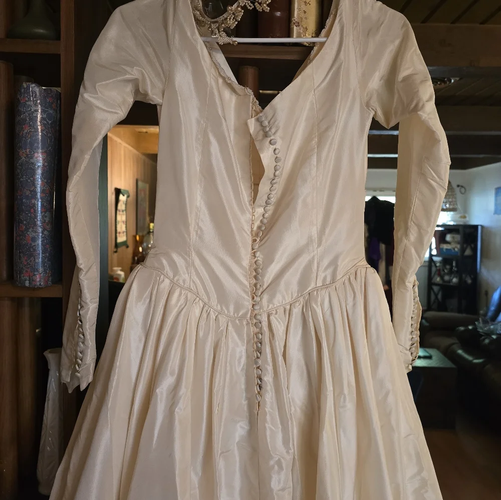 Priscilla of Boston Wedding Gown 50s Raw Silk, Pearl & Sequin Embellished, Small